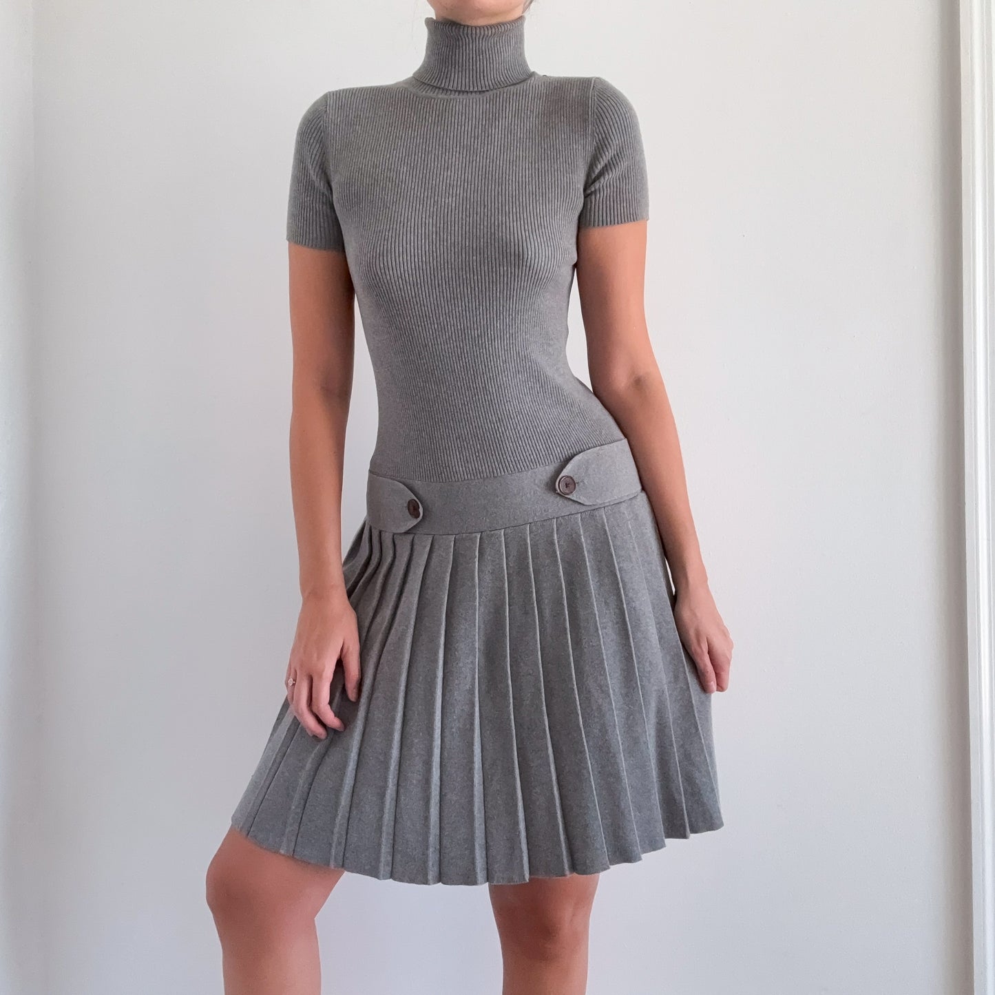 Y2K Grey Pleated Sweater Knit Dress / SZ S