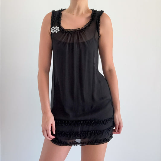 Y2K Black Chiffon Babydoll Dress / SZ S