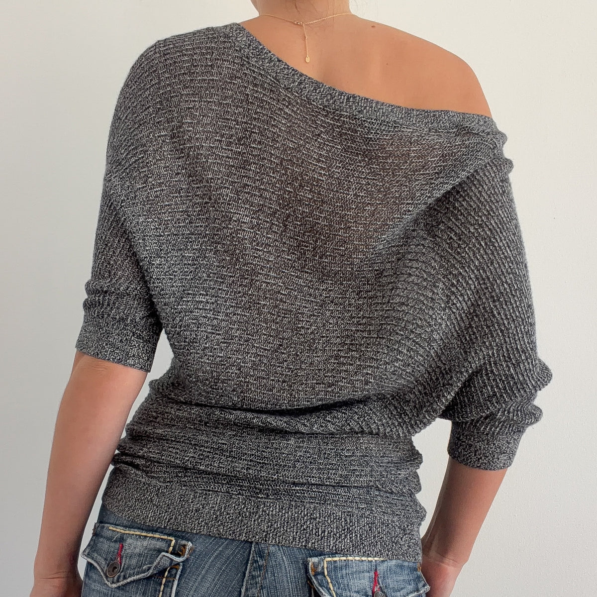 Y2K Grey Knit Dolman Sleeve Top / SZ S