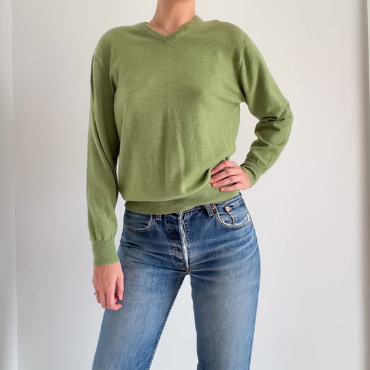 Pickle Green Knit V-Neck Sweater / SZ M