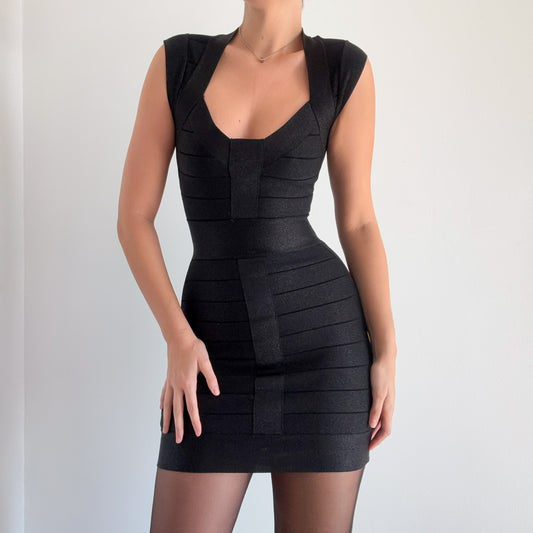 Y2K Black Sparkle Bandage Mini Dress / SZ S