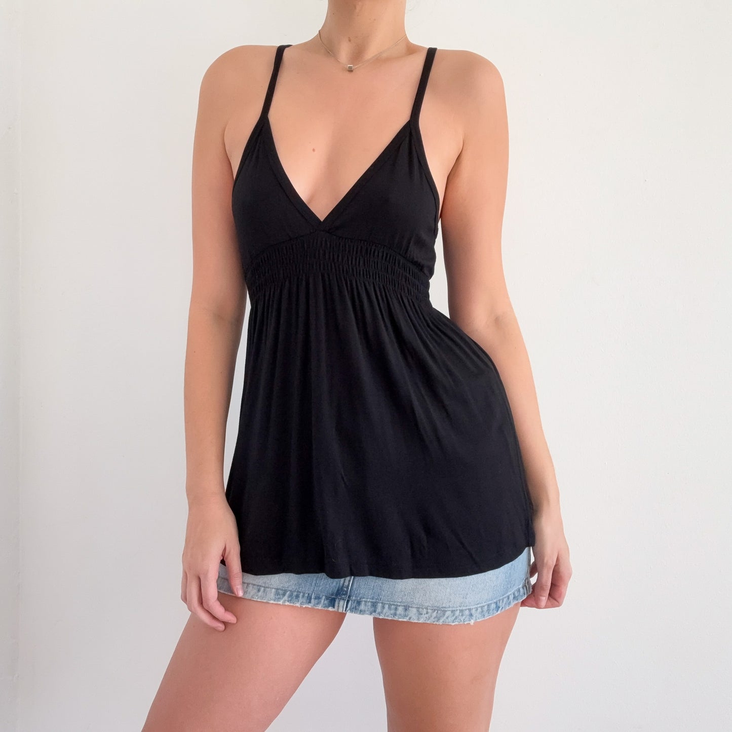 Y2K Black Smocked Tunic Top / SZ M