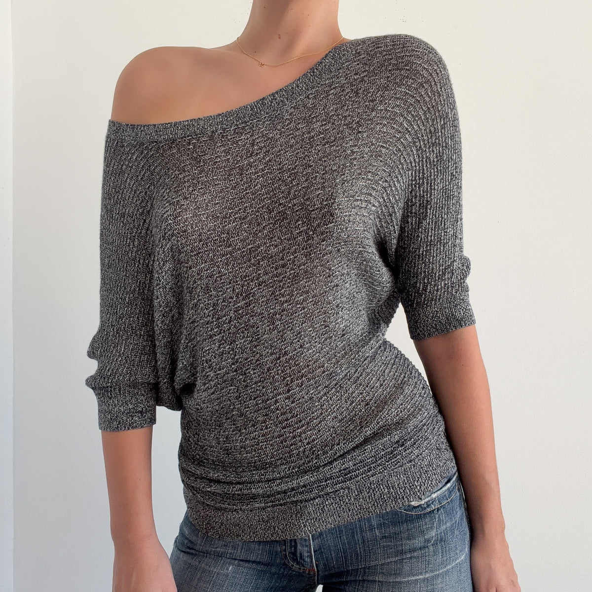 Y2K Grey Knit Dolman Sleeve Top / SZ S