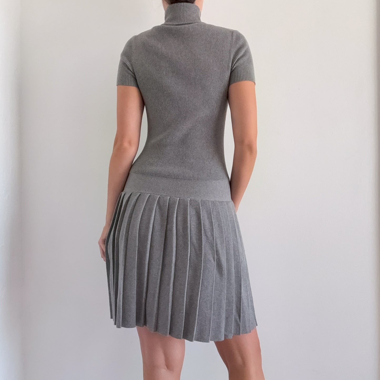 Y2K Grey Pleated Sweater Knit Dress / SZ S