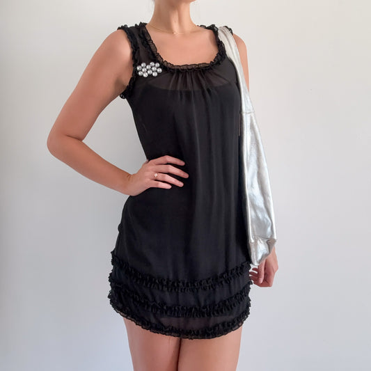 Y2K Black Chiffon Babydoll Dress / SZ S