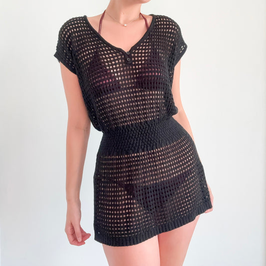 Y2K Black Knitted Mini Coverup / SZ S-M