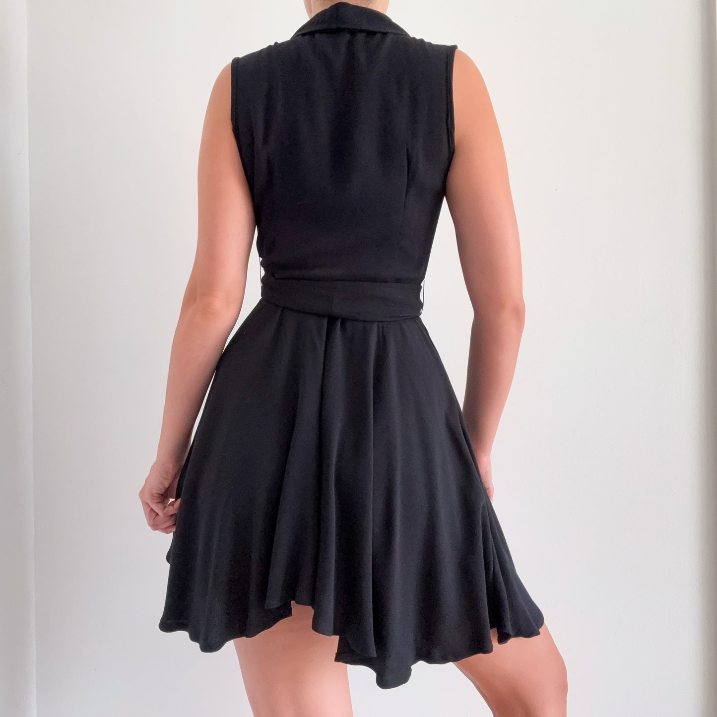 90's Black Wrap Flare Mini Dress / SZ S-M