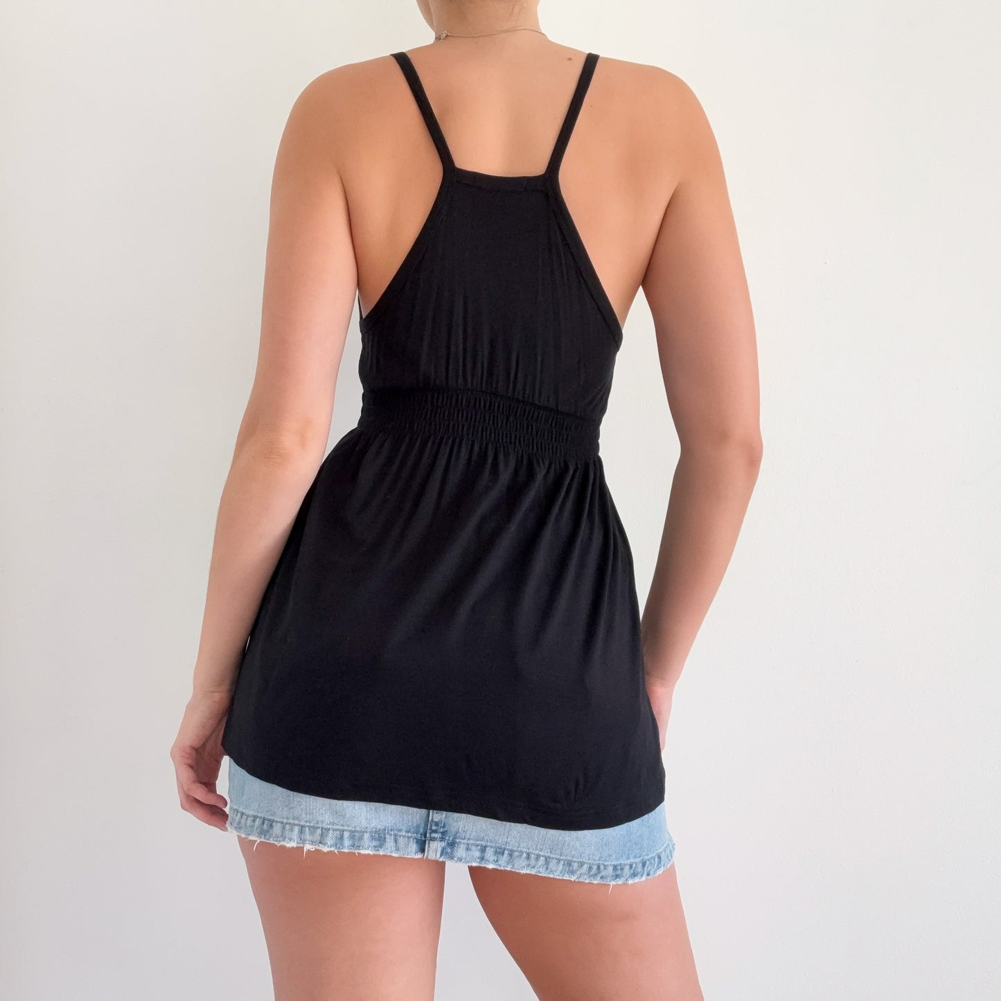 Y2K Black Smocked Tunic Top / SZ M