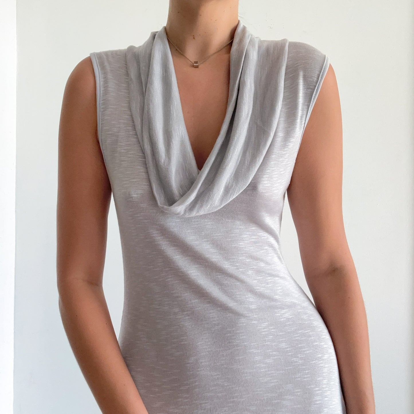 Y2K Light Grey Knit Draped Mini Dress/Tunic / SZ S