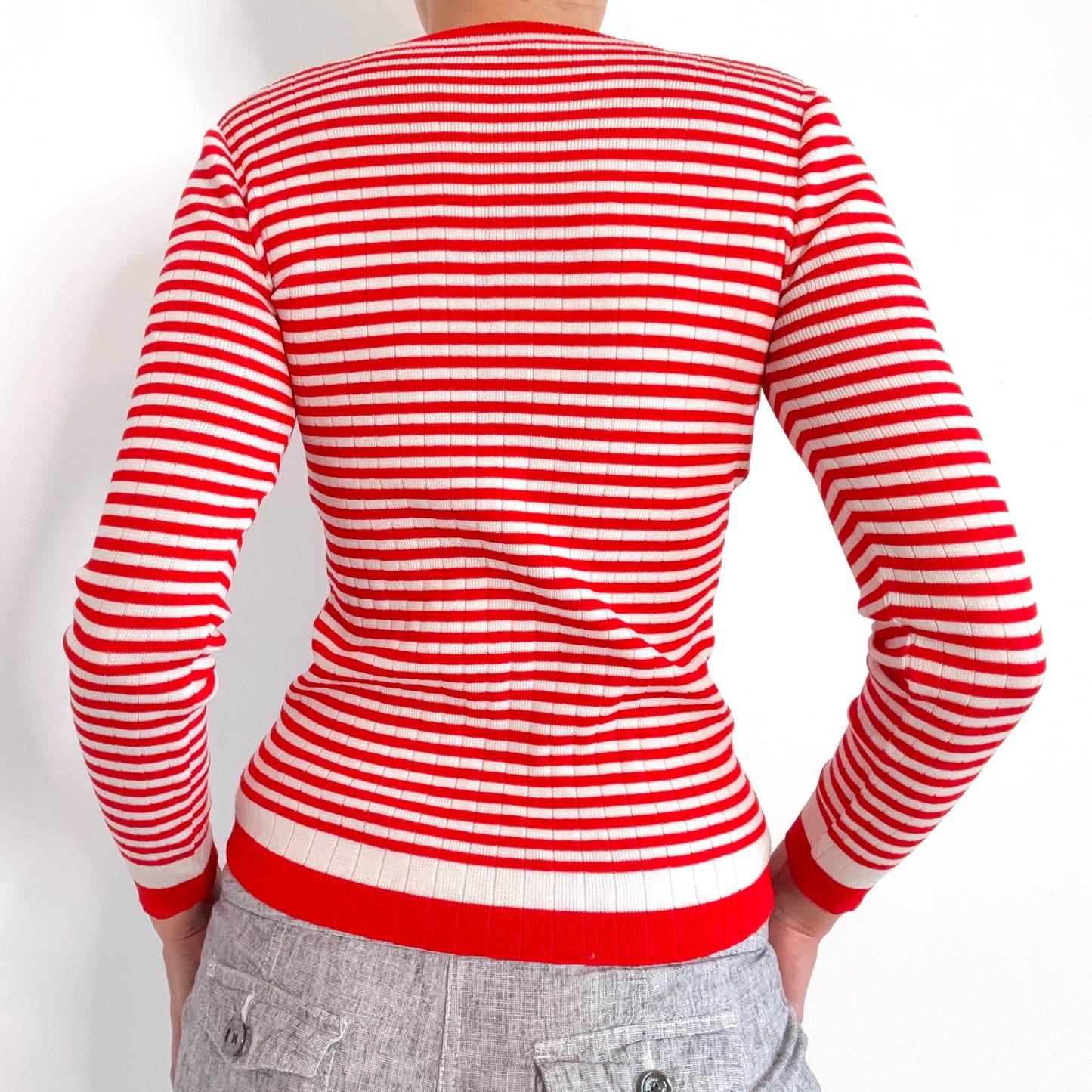 70's Red & White Striped Knit Sweater / SZ S