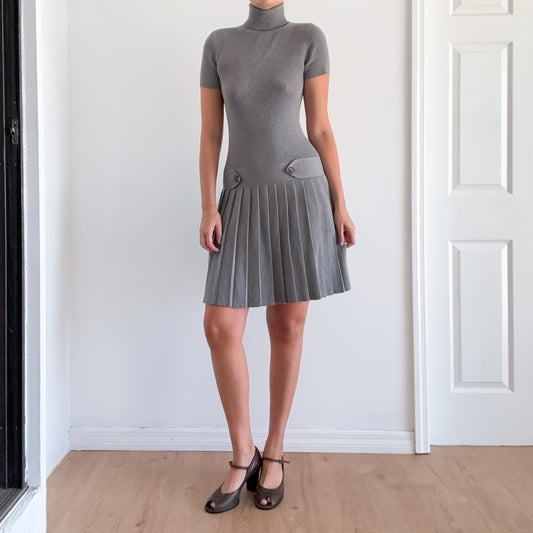 Y2K Grey Pleated Sweater Knit Dress / SZ S