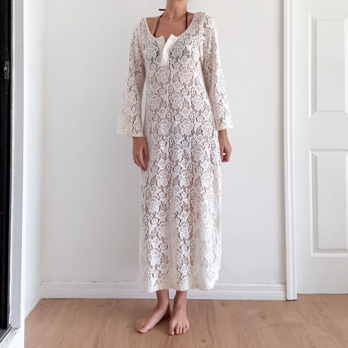 White Cotton Knitted Kaftan / SZ M/L
