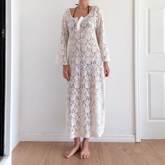 White Cotton Knitted Kaftan / SZ M/L