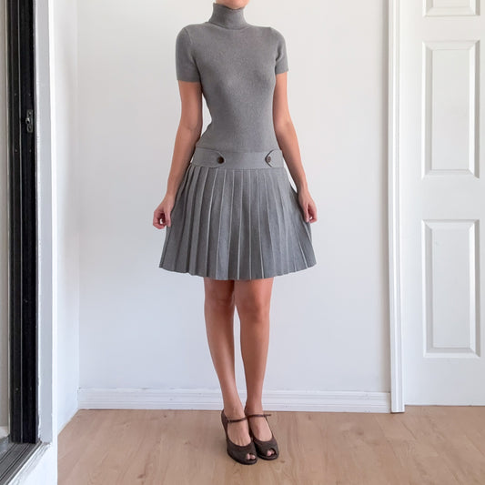 Y2K Grey Pleated Sweater Knit Dress / SZ S