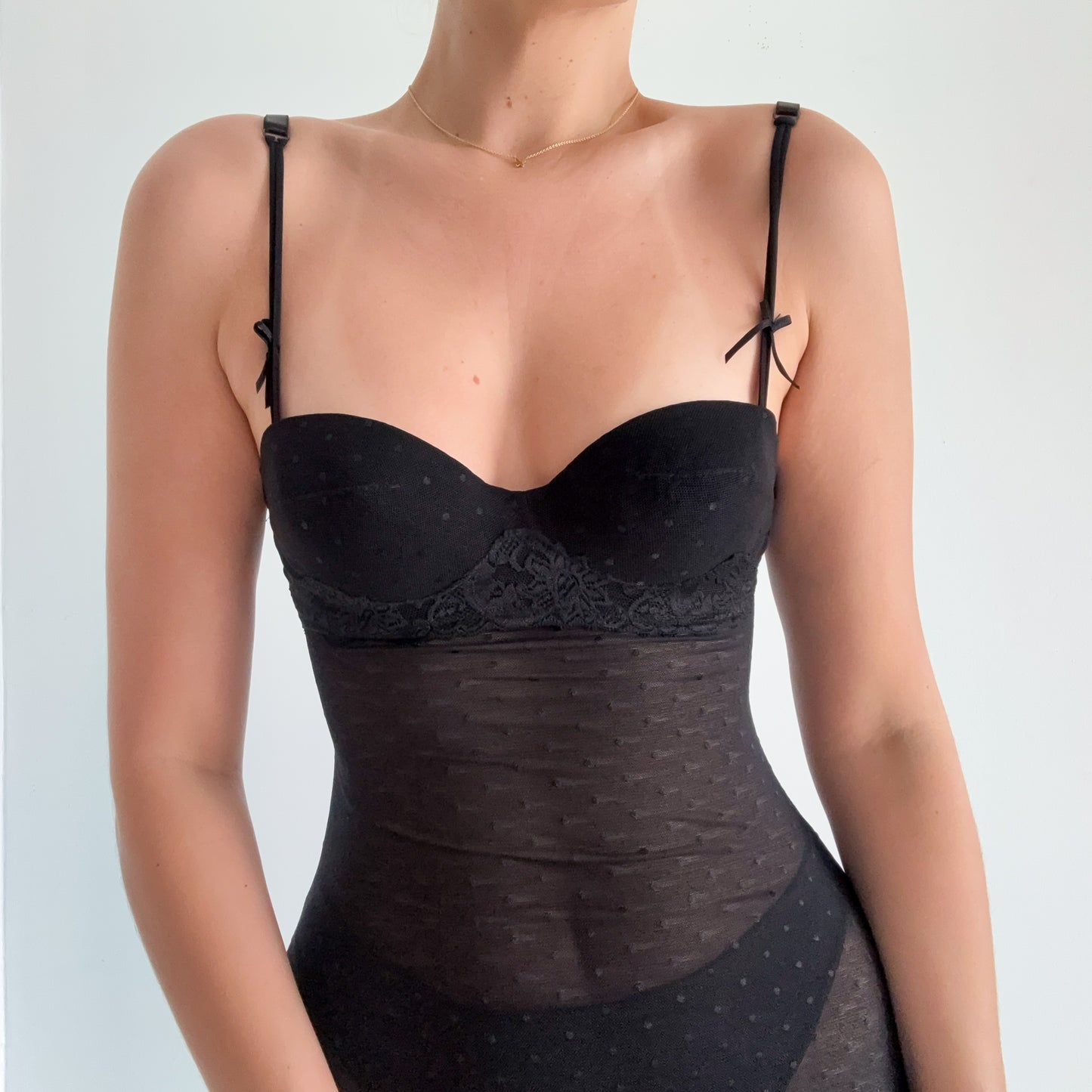 Y2K Black Polka Dot Mesh Nighty / SZ S