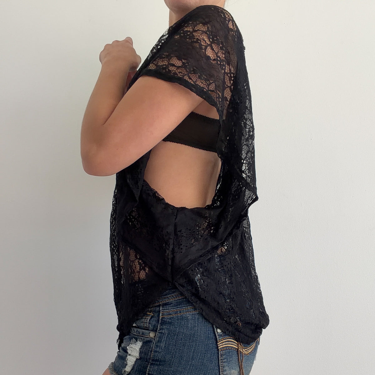 Y2K Black Lace Crochet Butterfly Top / One Size