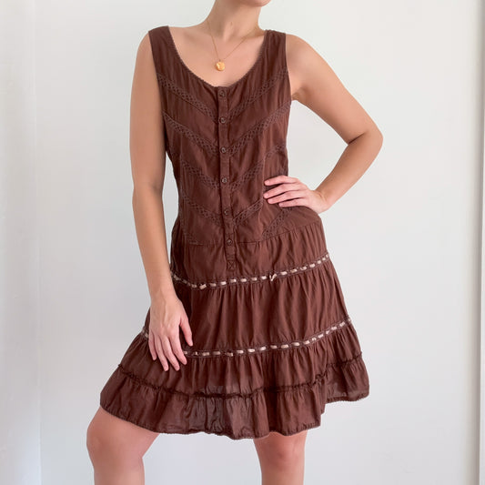 Y2K Brown Cotton Ribbon Dress / SZ M/L