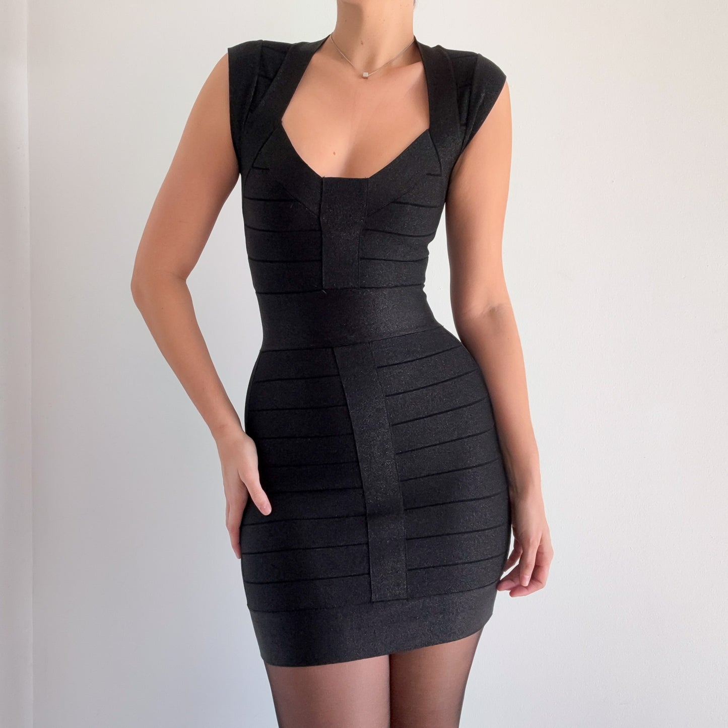 Y2K Black Sparkle Bandage Mini Dress / SZ S