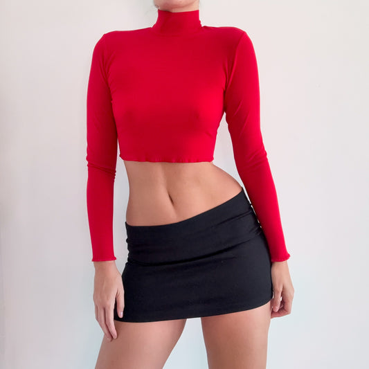 90's Red Cropped Mock Neck / SZ S