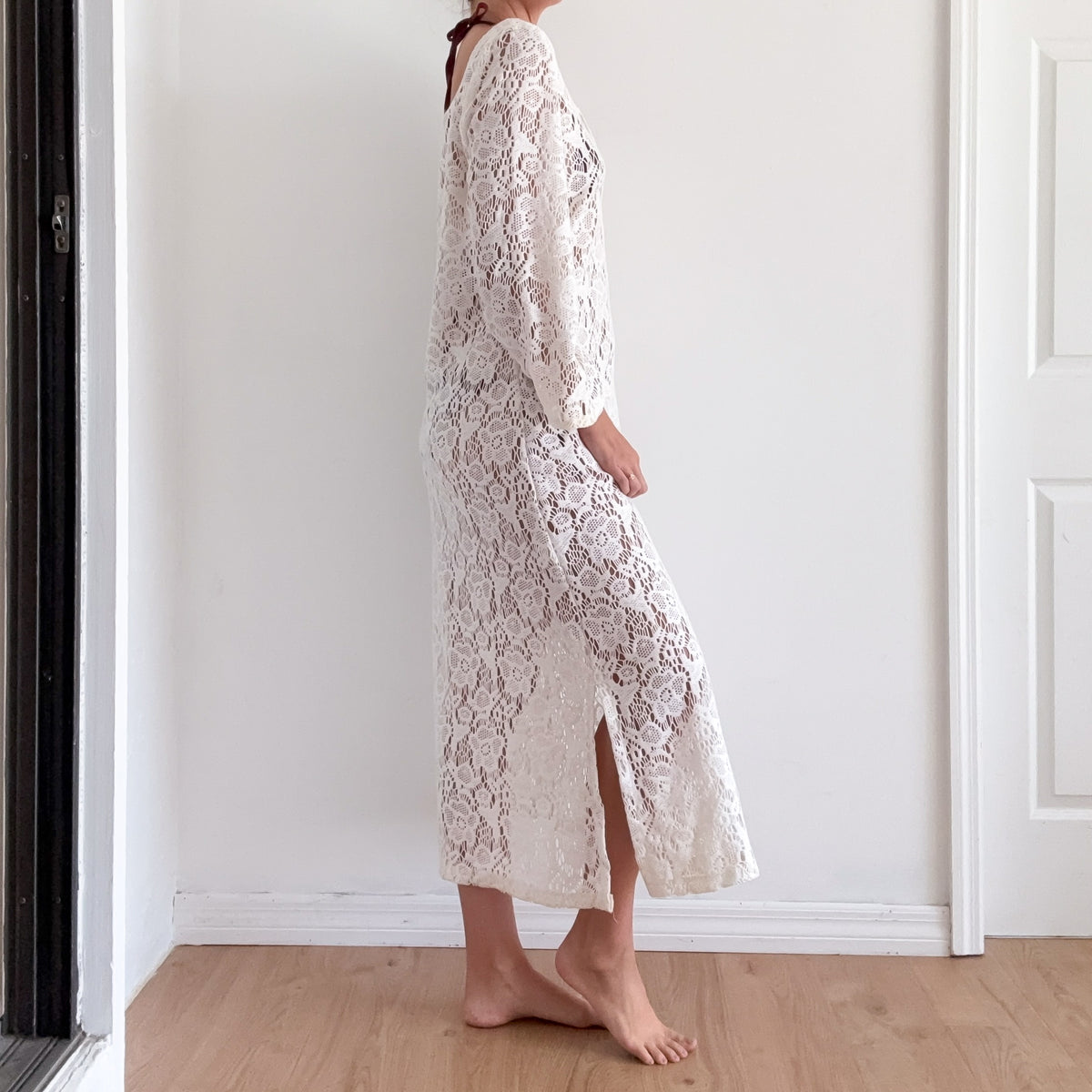 White Cotton Knitted Kaftan / SZ M/L