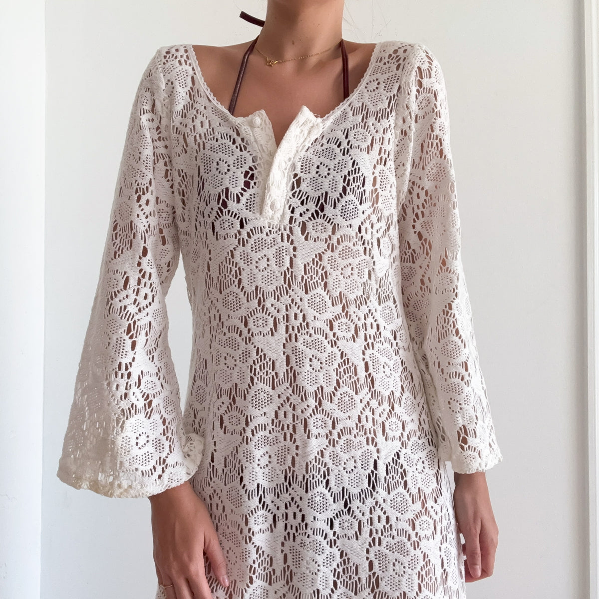 White Cotton Knitted Kaftan / SZ M/L