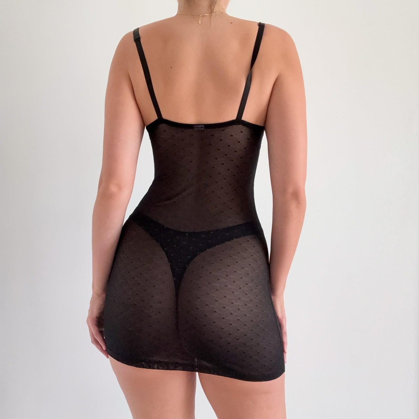 Y2K Black Polka Dot Mesh Nighty / SZ S