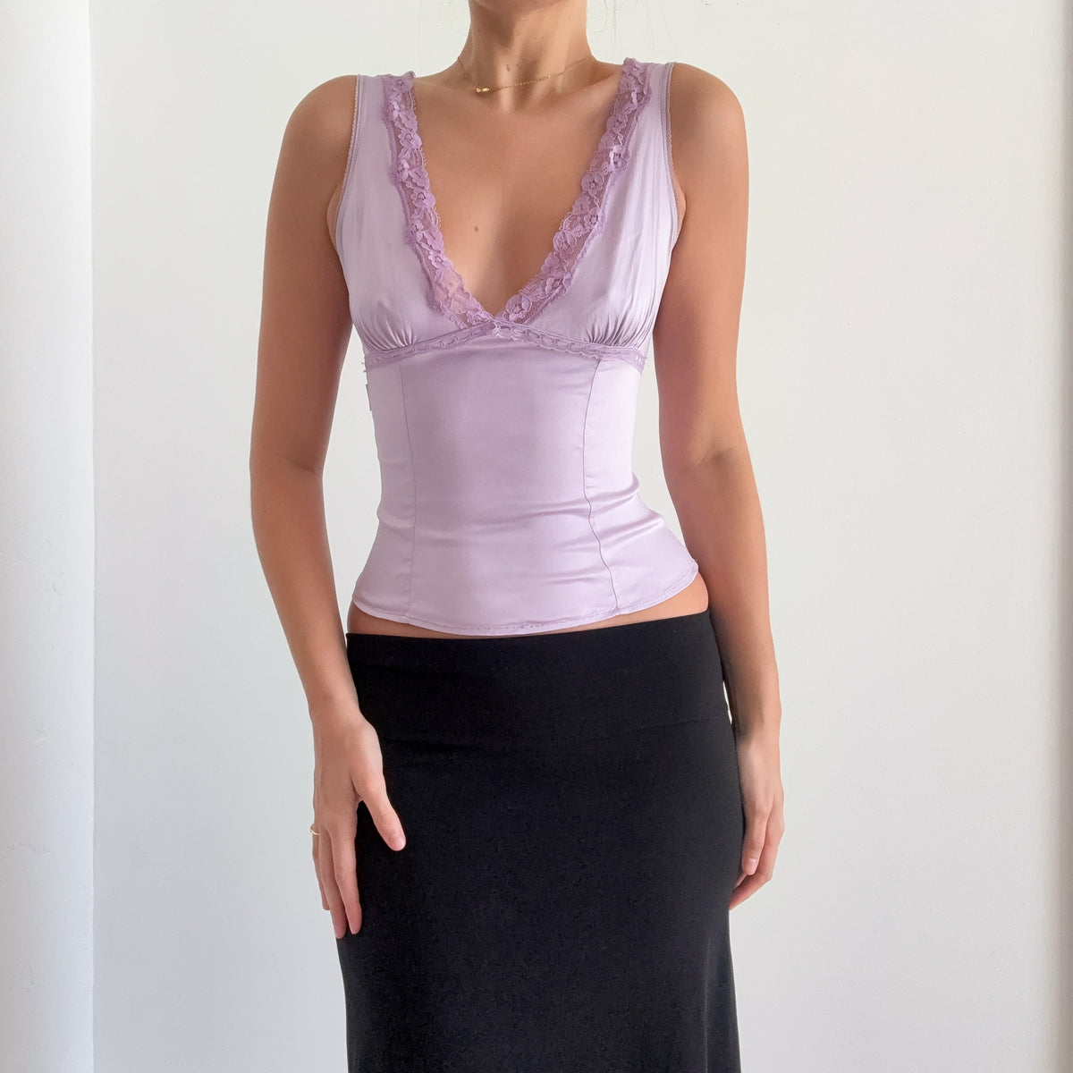 Y2K French Lilac Silk Lace Top / SZ XS/S