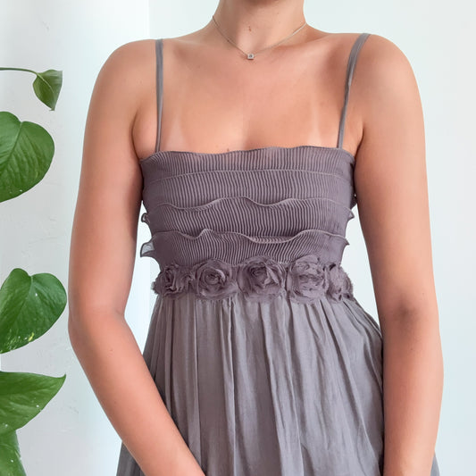 Y2K Grey Pleated Rosette Mini Dress / SZ S-M