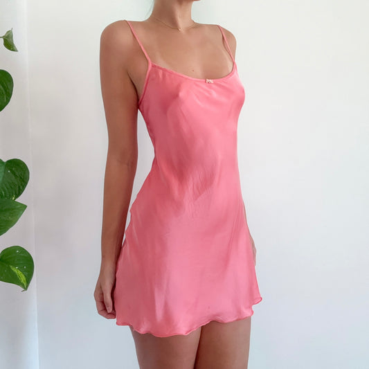 Y2K Pink Silk Slip Nighty / SZ S
