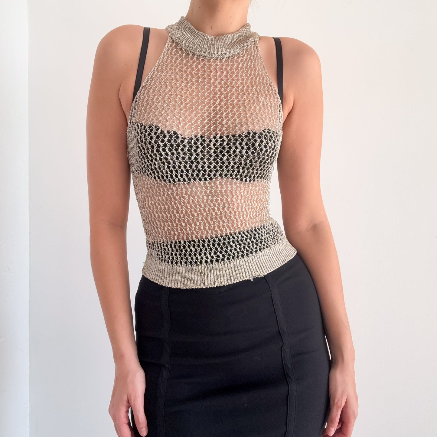 Contemporary Gold Metallic Netted Top / SZ S