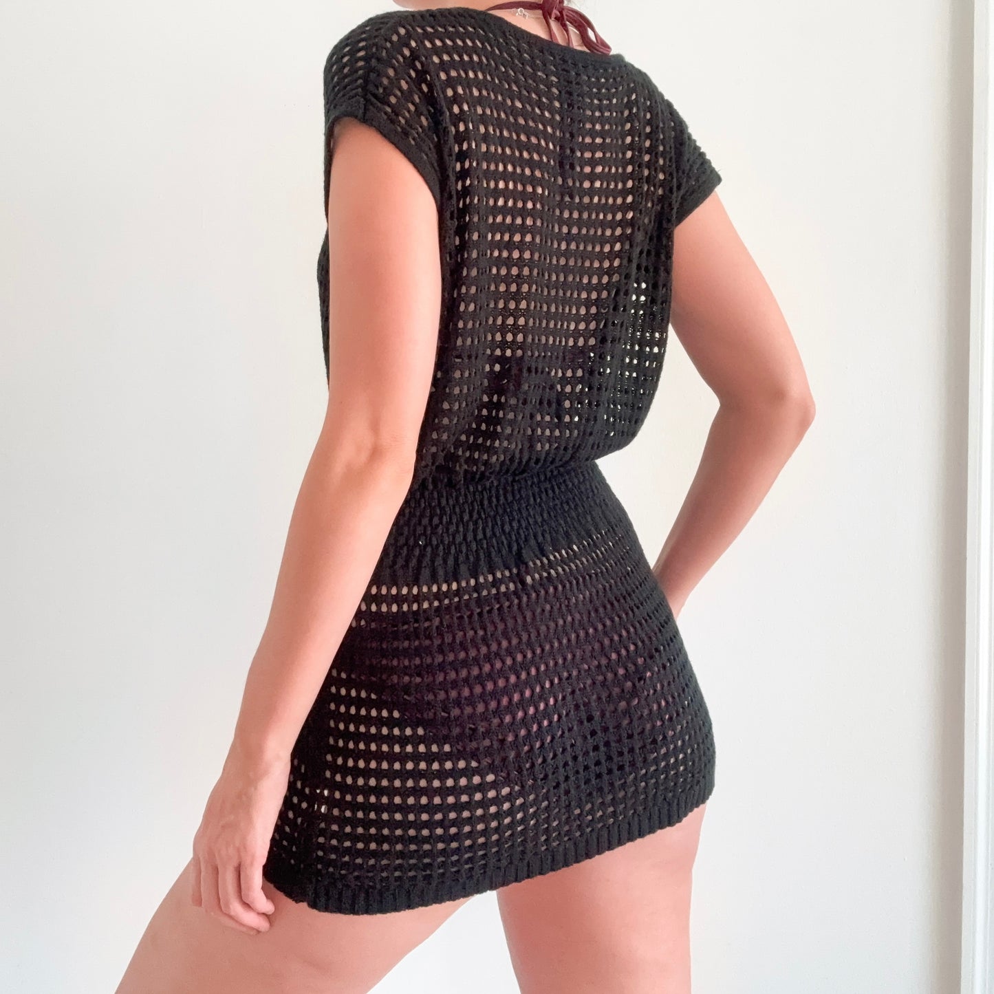 Y2K Black Knitted Mini Coverup / SZ S-M