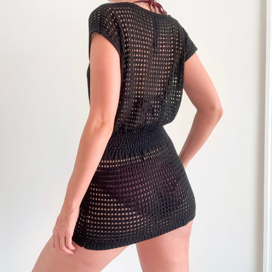 Y2K Black Knitted Mini Coverup / SZ S-M