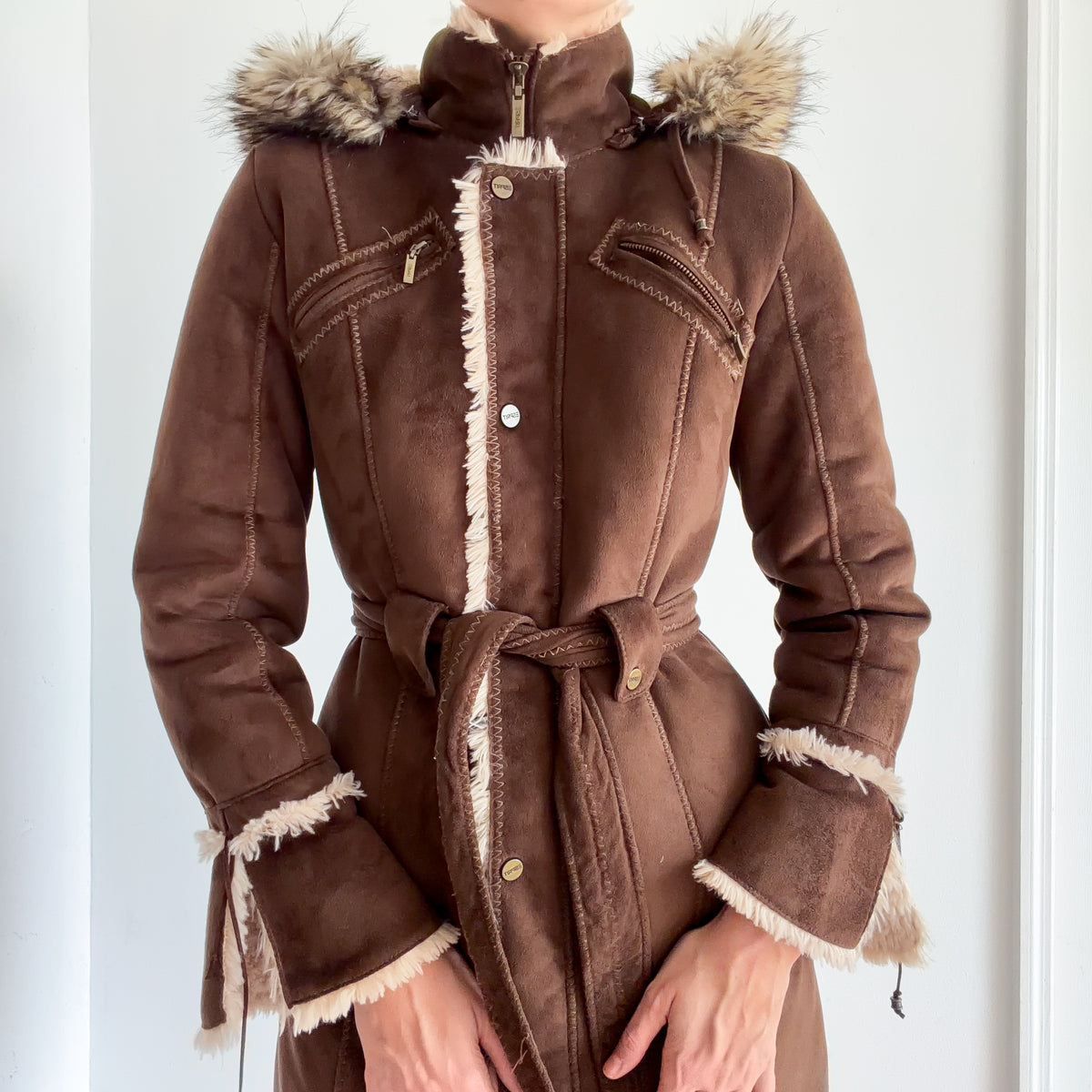 Y2K Esprit Brown Furry Hooded Coat / SZ S