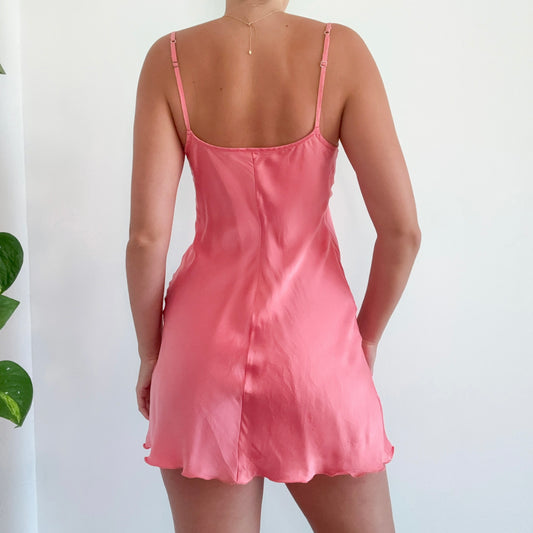 Y2K Pink Silk Slip Nighty / SZ S