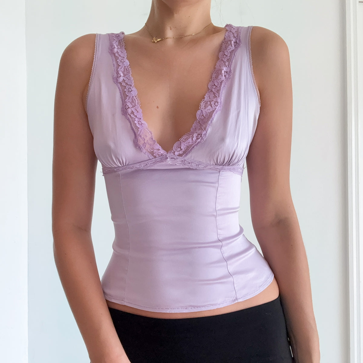 Y2K French Lilac Silk Lace Top / SZ XS/S