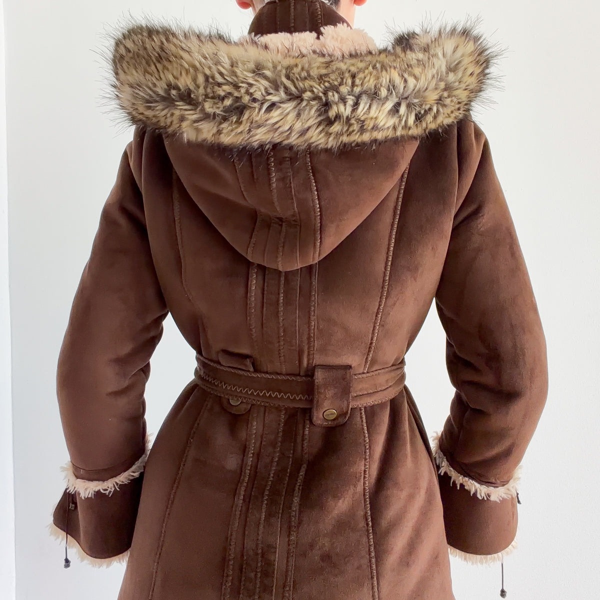 Y2K Esprit Brown Furry Hooded Coat / SZ S
