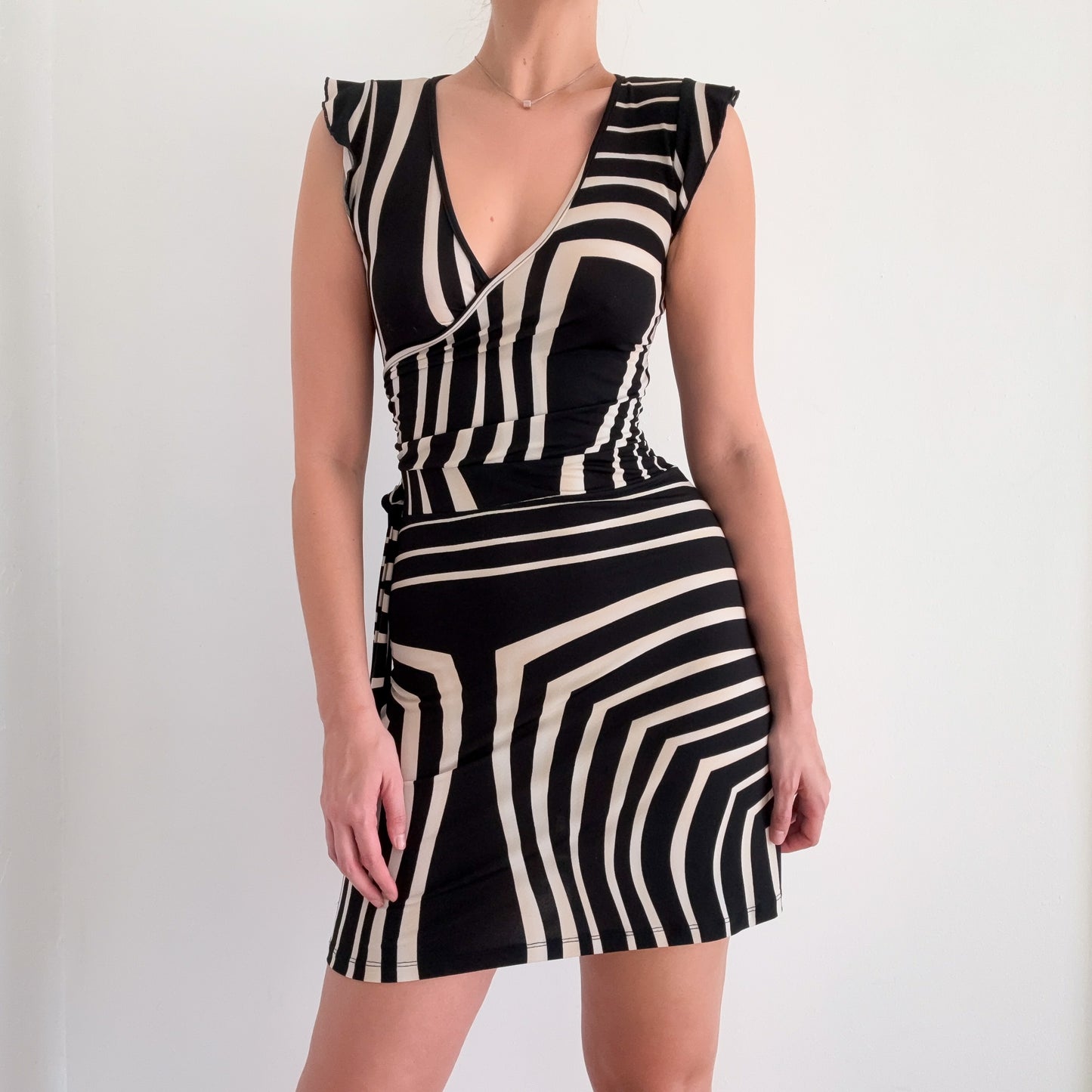 Y2K Black & Cream Printed Mini Dress / SZ S
