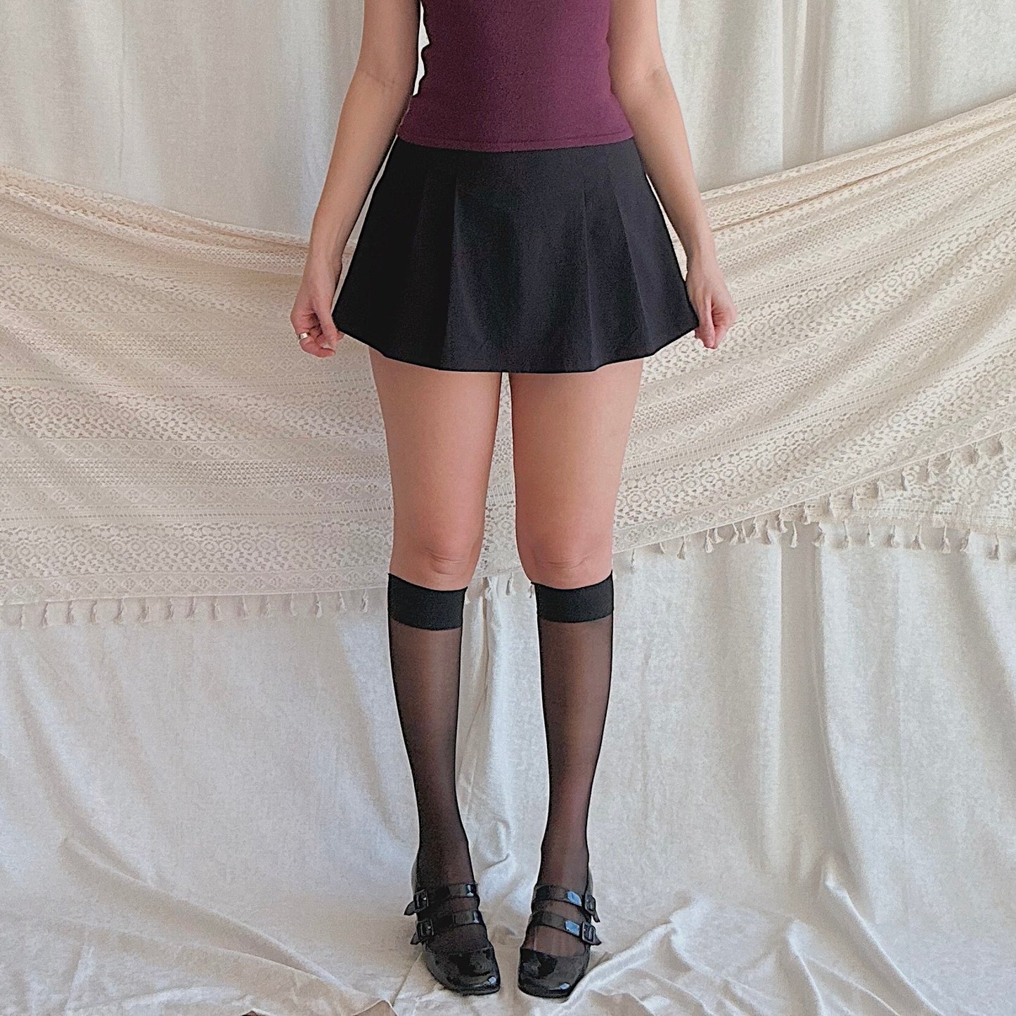 Y2K Black High Waist Pleated Mini Skirt / SZ S-M