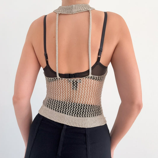 Contemporary Gold Metallic Netted Top / SZ S