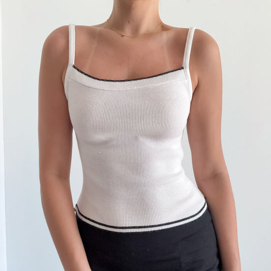 90's White Contrast Knit Tank / SZ S