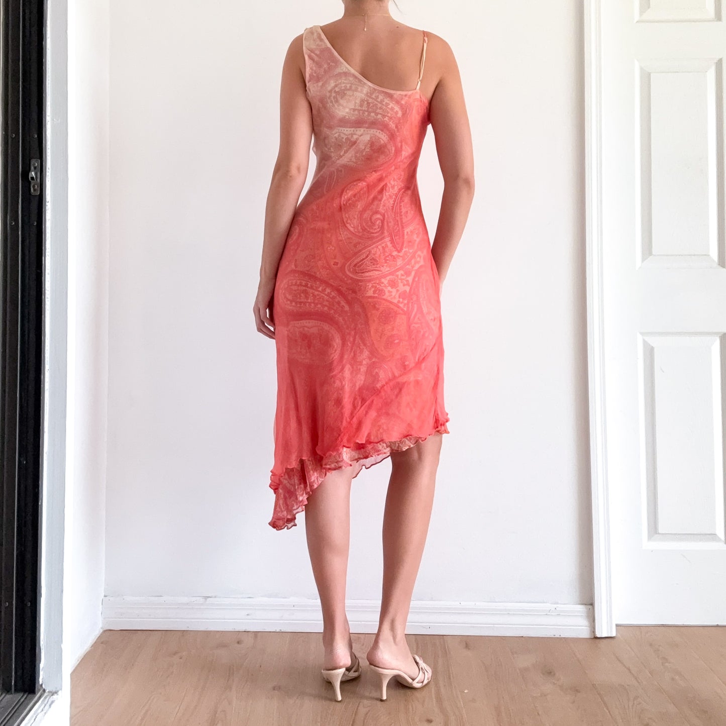 Y2K Coral Paisley Beaded Midi Dress / SZ M