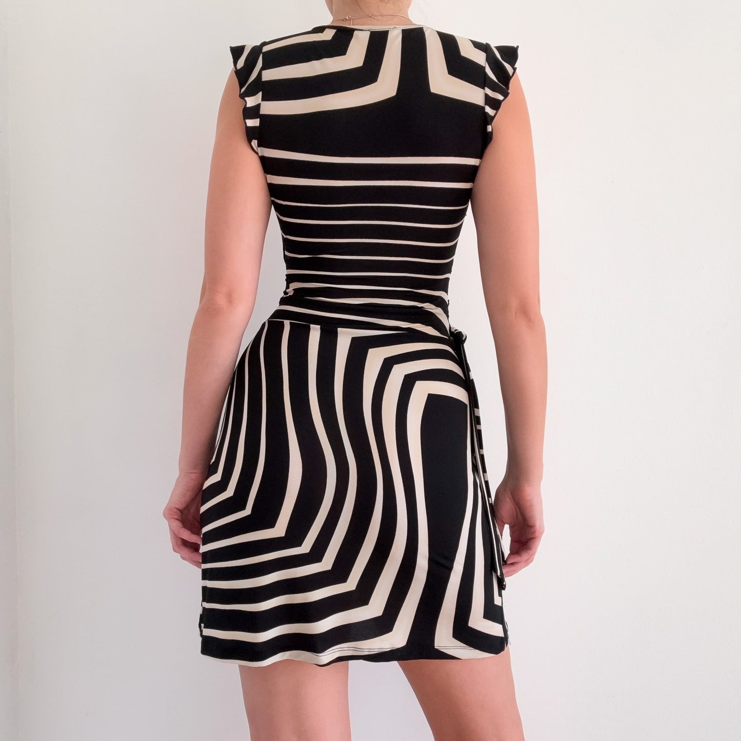 Y2K Black & Cream Printed Mini Dress / SZ S