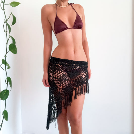 Y2K Black Crochet Fringe Skirt / SZ S-M