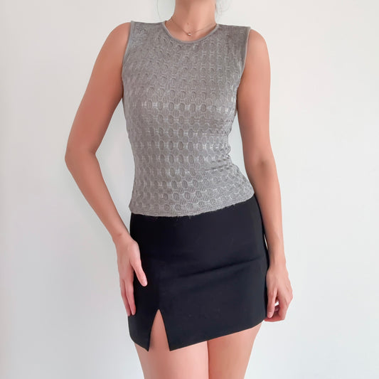 90's Grey Knit High Neck Top / SZ S