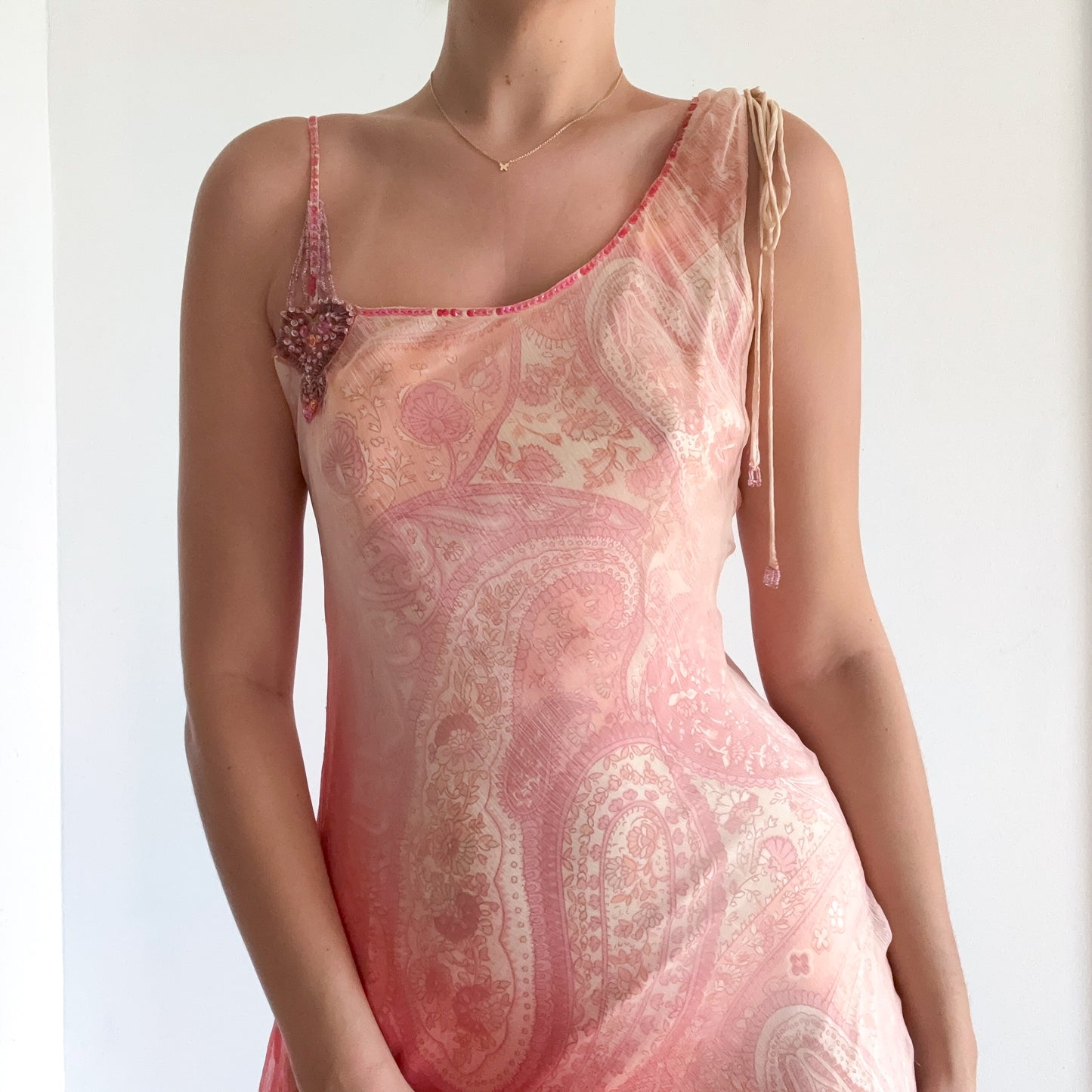 Y2K Coral Paisley Beaded Midi Dress / SZ M