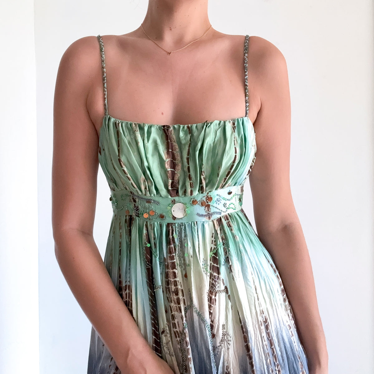 Y2K BCBGMaxAzria Ocean Silk Maxi Dress / SZ S