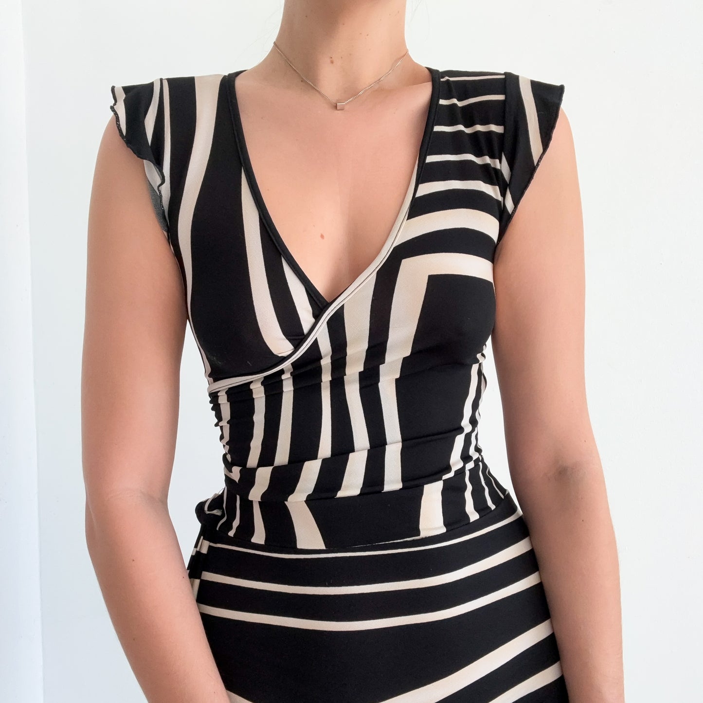 Y2K Black & Cream Printed Mini Dress / SZ S