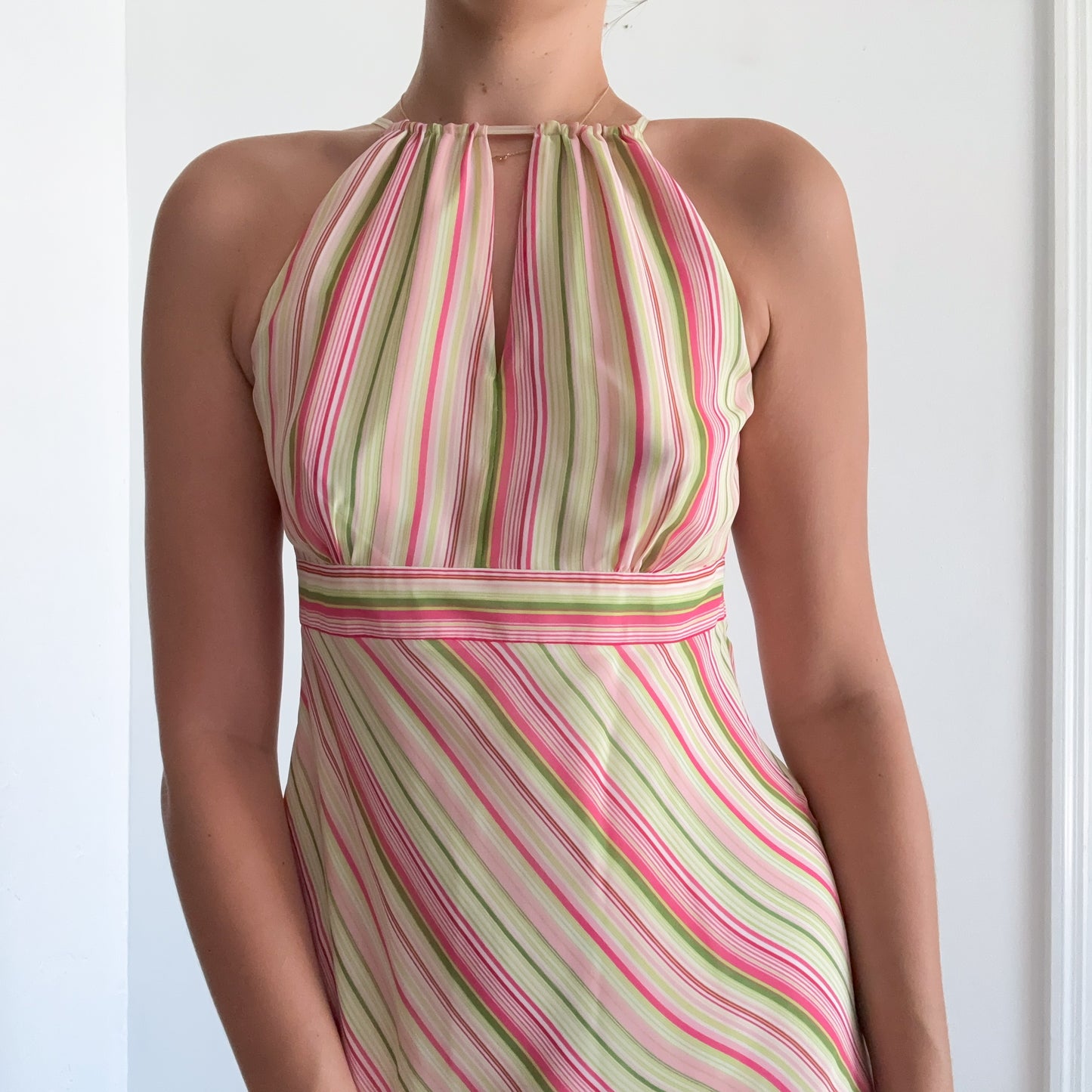 Y2K Pink & Green Striped Midi Dress / SZ 4