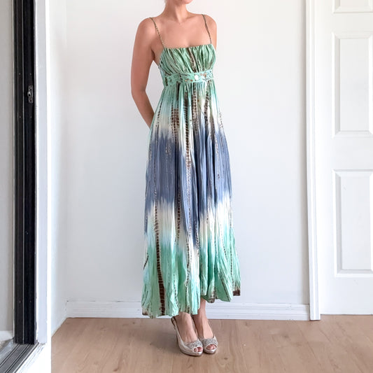 Y2K BCBGMaxAzria Ocean Silk Maxi Dress / SZ S