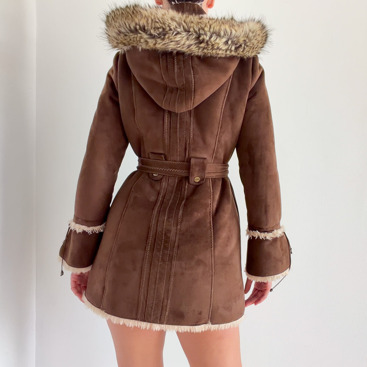 Y2K Esprit Brown Furry Hooded Coat / SZ S